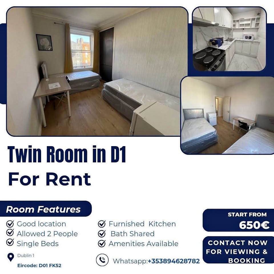 Twin Room Available for Rent in Dublin 1