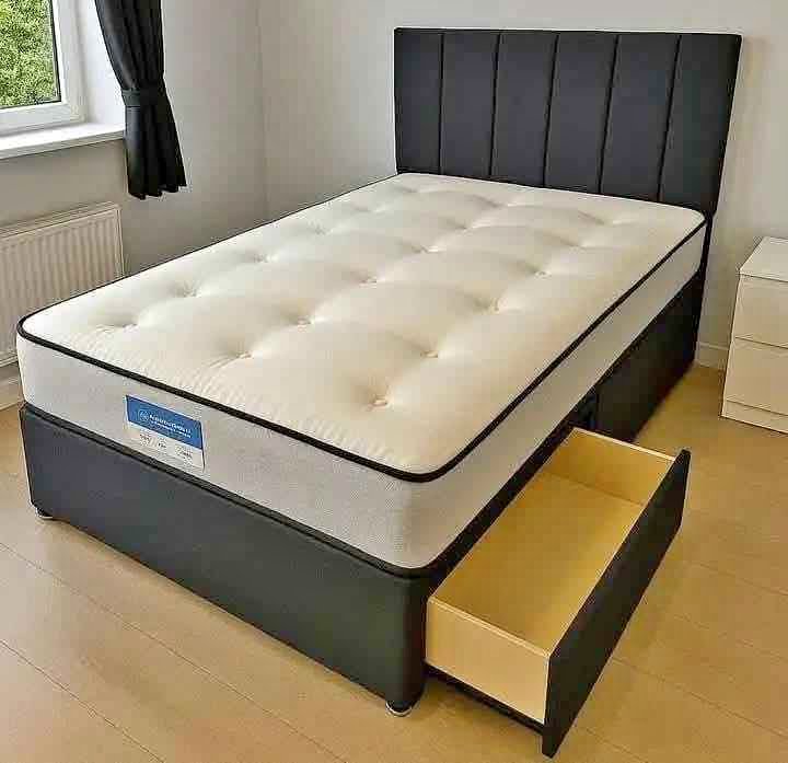 Double black bed with 2 storage drawers free delivery